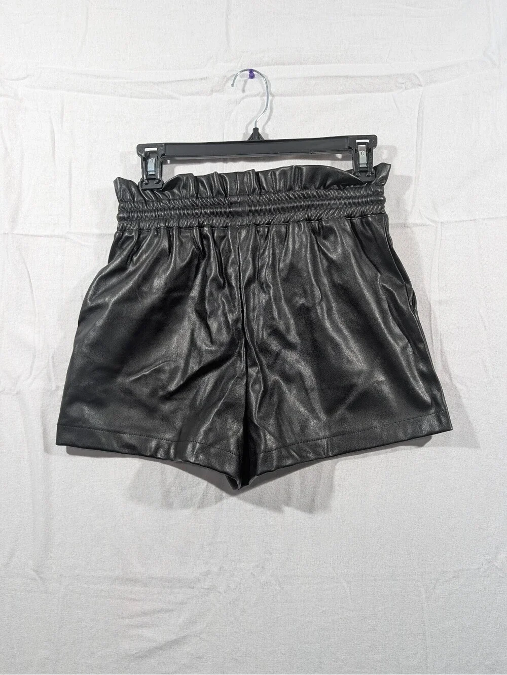 NWT Olivaceous faux-leather black Paper Bag Shorts Size SM
